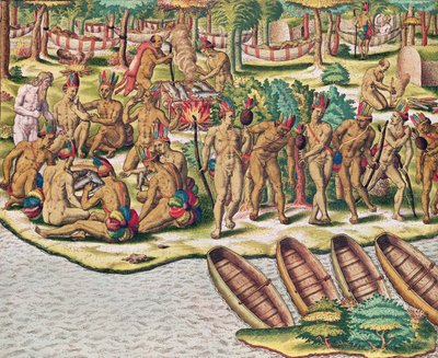 Americae Tertia Pars, Deliberating before an Expedition against the Enemies (page 432), 1563 by Theodore de Bry
